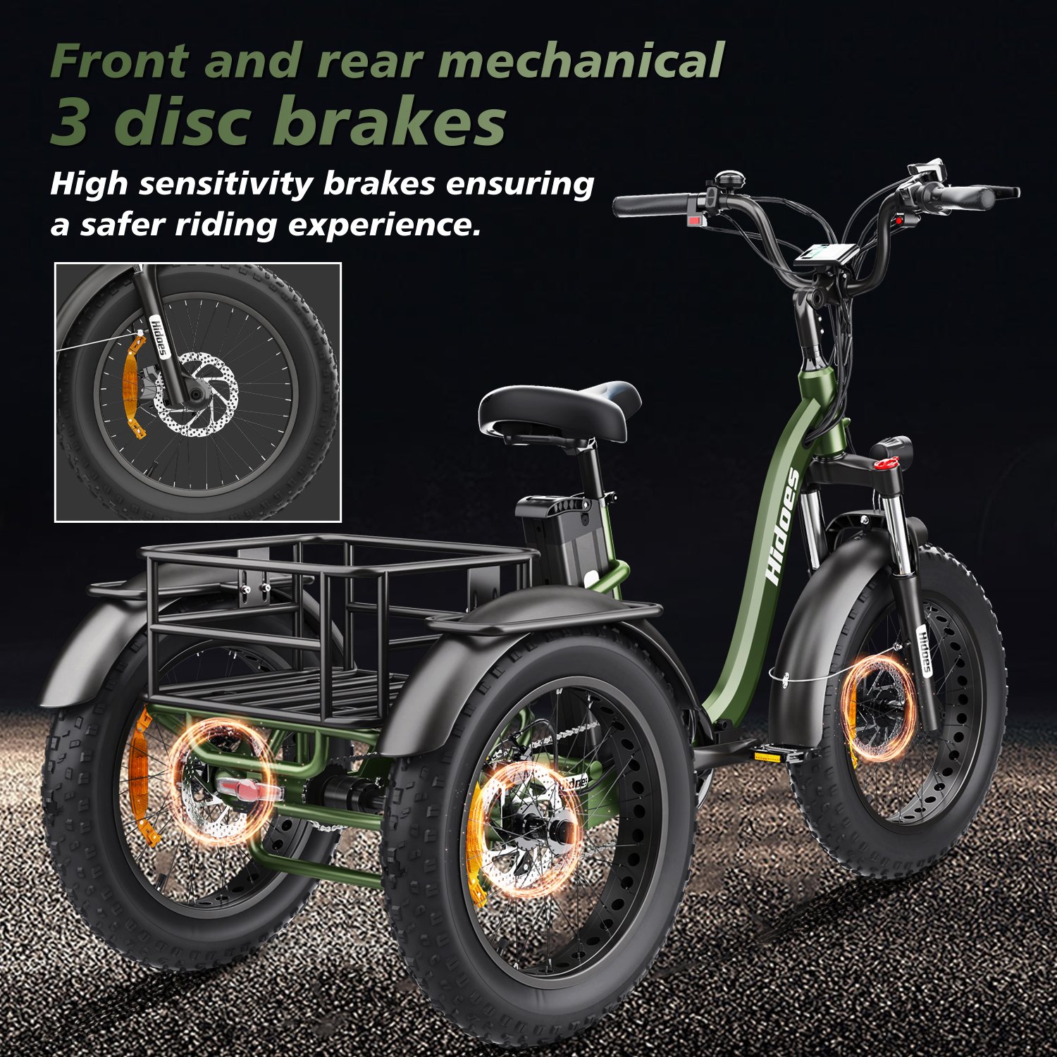 hidoes et1 foldable electric tricycle | 750w motor, 20ah battery & 20" fat tires hidoes et1 foldable electric tricycle | 750w motor, 20ah battery & 20" fat tires
