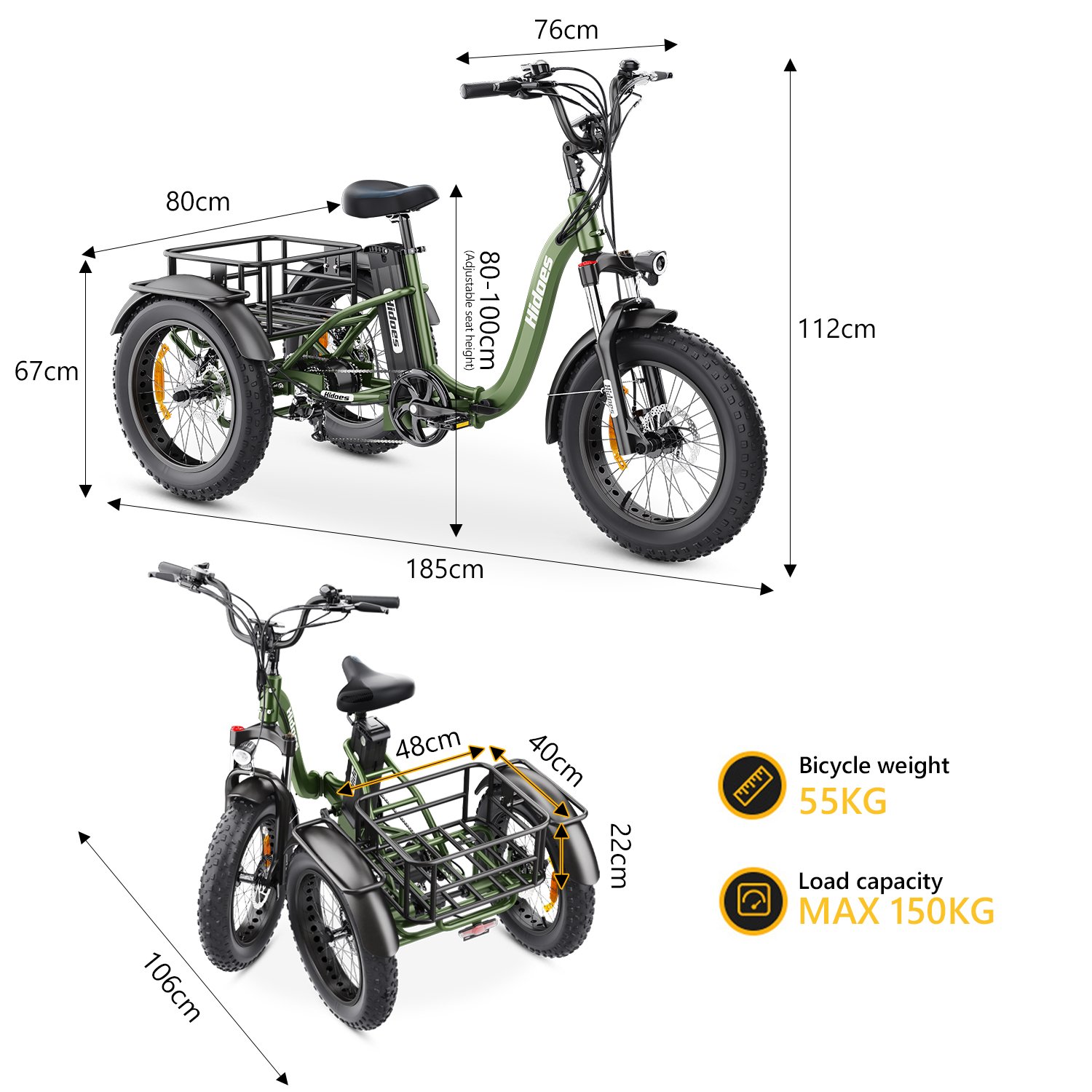 hidoes et1 foldable electric tricycle | 750w motor, 20ah battery & 20" fat tires hidoes et1 foldable electric tricycle | 750w motor, 20ah battery & 20" fat tires