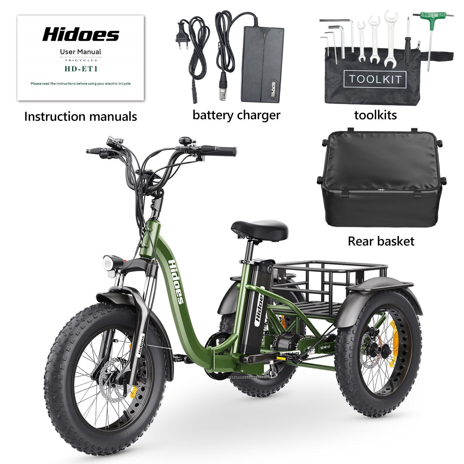hidoes et1 foldable electric tricycle | 750w motor, 20ah battery & 20" fat tires hidoes et1 foldable electric tricycle | 750w motor, 20ah battery & 20" fat tires